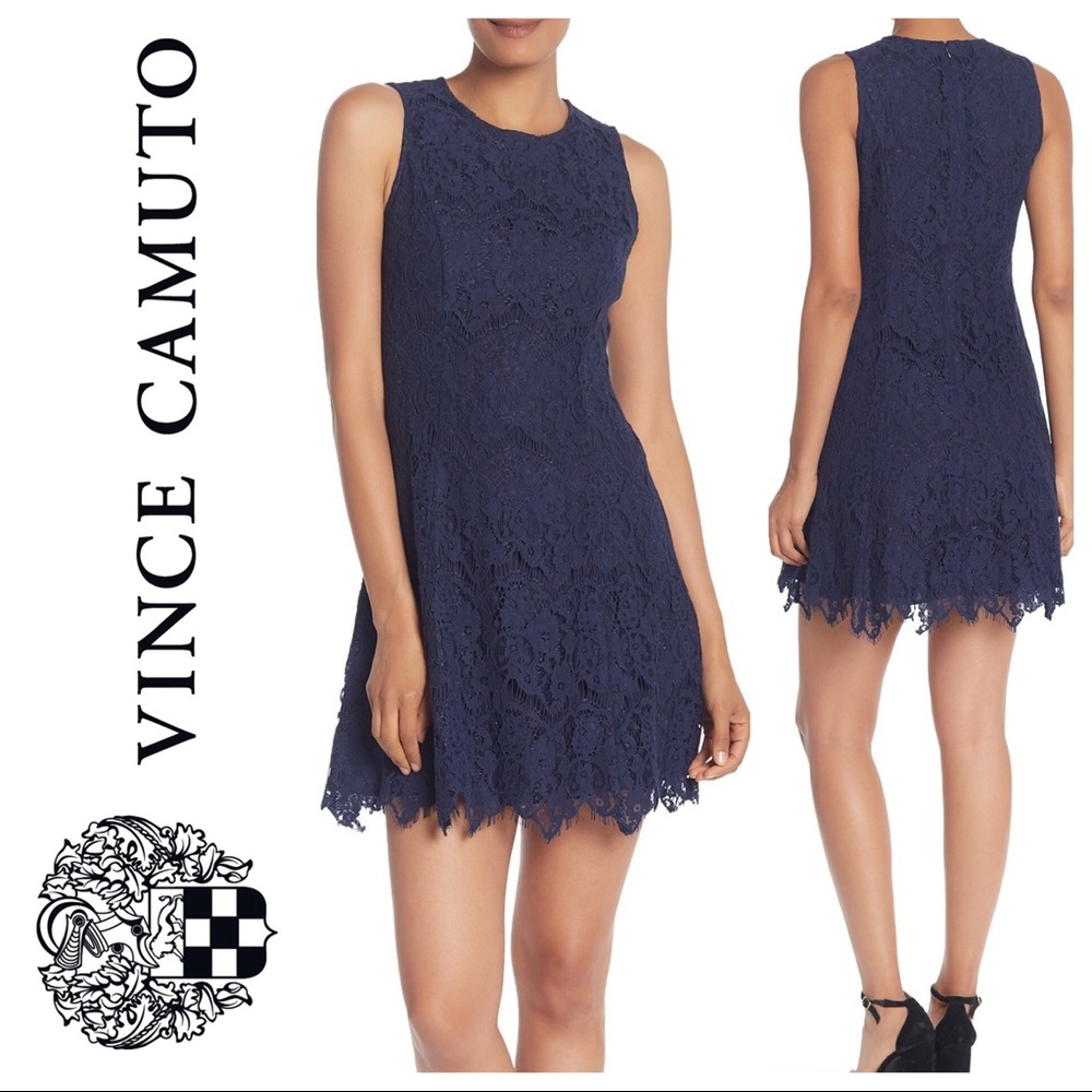 Like New! Vince Camuto Navy Sleeveless Lace Dress